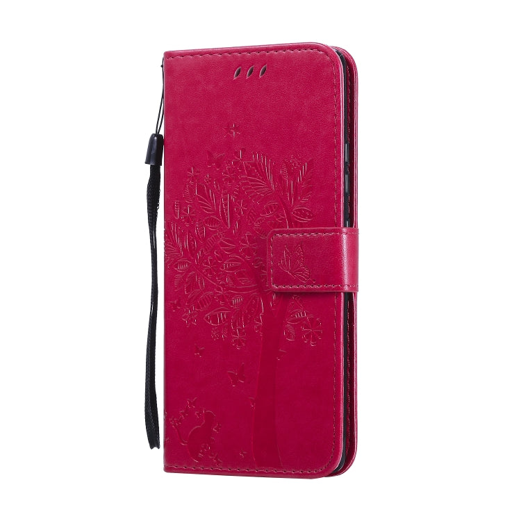 For Samsung Galaxy A71 5G Tree & Cat Embossed Pattern Horizontal Flip Leather Case with Holder & Card Slots & Wallet & Lanyard
