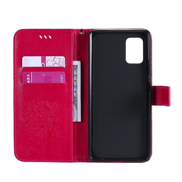 For Samsung Galaxy A71 5G Tree & Cat Embossed Pattern Horizontal Flip Leather Case with Holder & Card Slots & Wallet & Lanyard