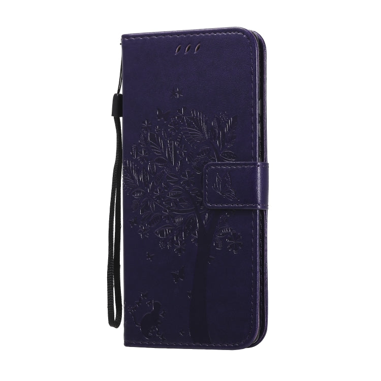 For Samsung Galaxy A71 5G Tree & Cat Embossed Pattern Horizontal Flip Leather Case with Holder & Card Slots & Wallet & Lanyard