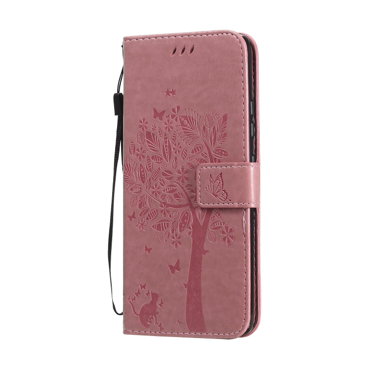 For Samsung Galaxy A71 5G Tree & Cat Embossed Pattern Horizontal Flip Leather Case with Holder & Card Slots & Wallet & Lanyard