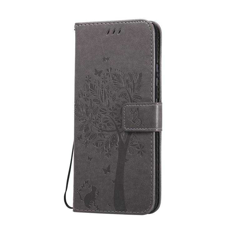 For Samsung Galaxy A71 5G Tree & Cat Embossed Pattern Horizontal Flip Leather Case with Holder & Card Slots & Wallet & Lanyard