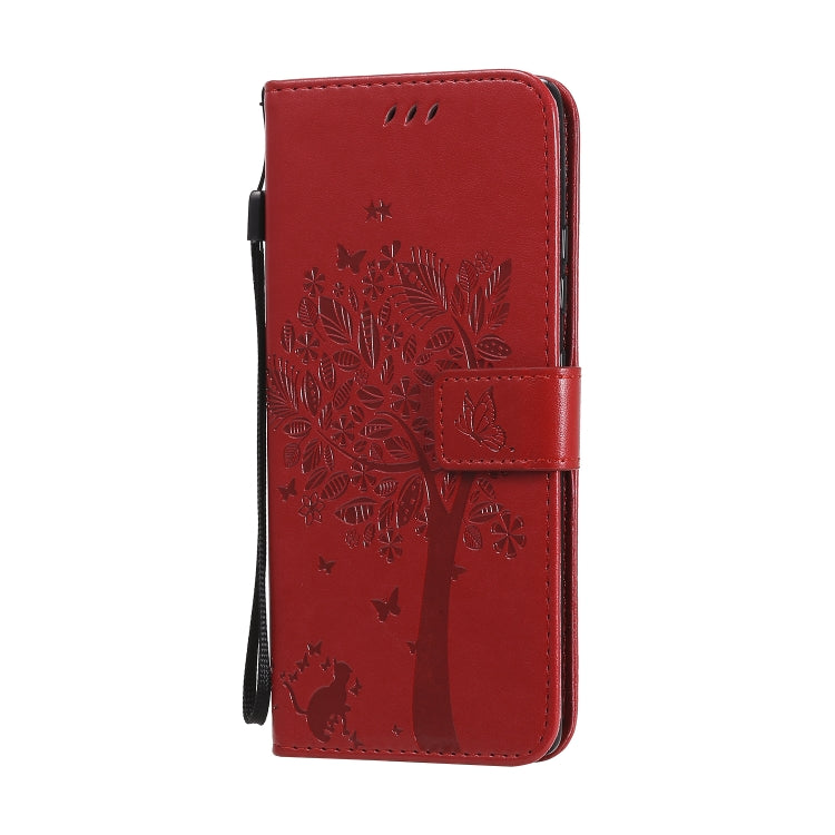 For Samsung Galaxy A71 5G Tree & Cat Embossed Pattern Horizontal Flip Leather Case with Holder & Card Slots & Wallet & Lanyard