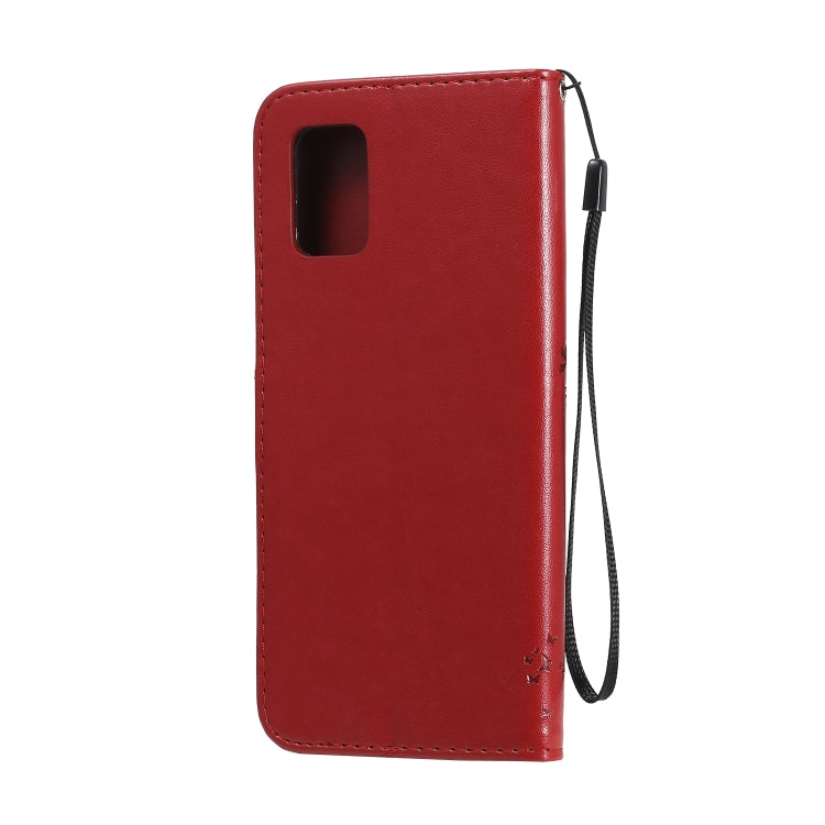 For Samsung Galaxy A71 5G Tree & Cat Embossed Pattern Horizontal Flip Leather Case with Holder & Card Slots & Wallet & Lanyard