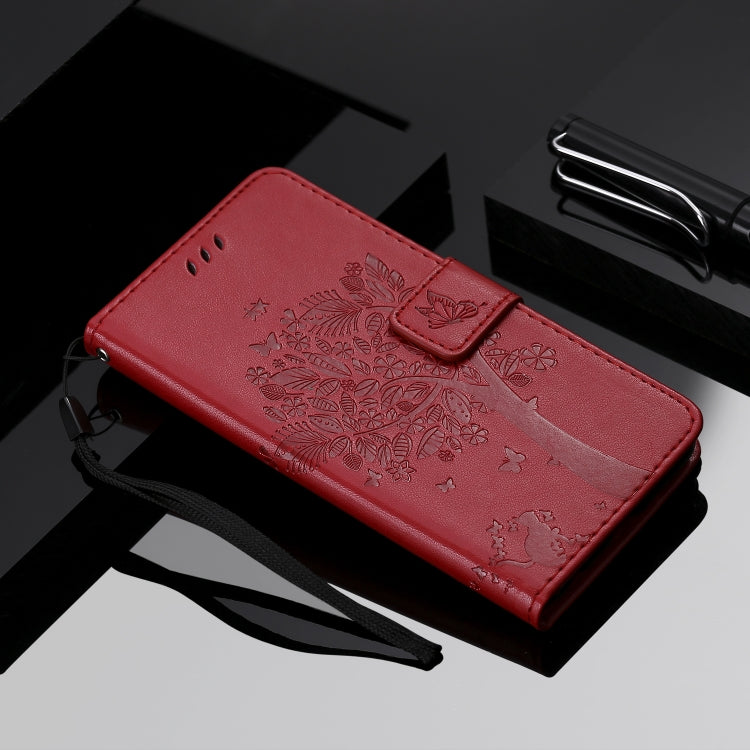 For Samsung Galaxy A71 5G Tree & Cat Embossed Pattern Horizontal Flip Leather Case with Holder & Card Slots & Wallet & Lanyard
