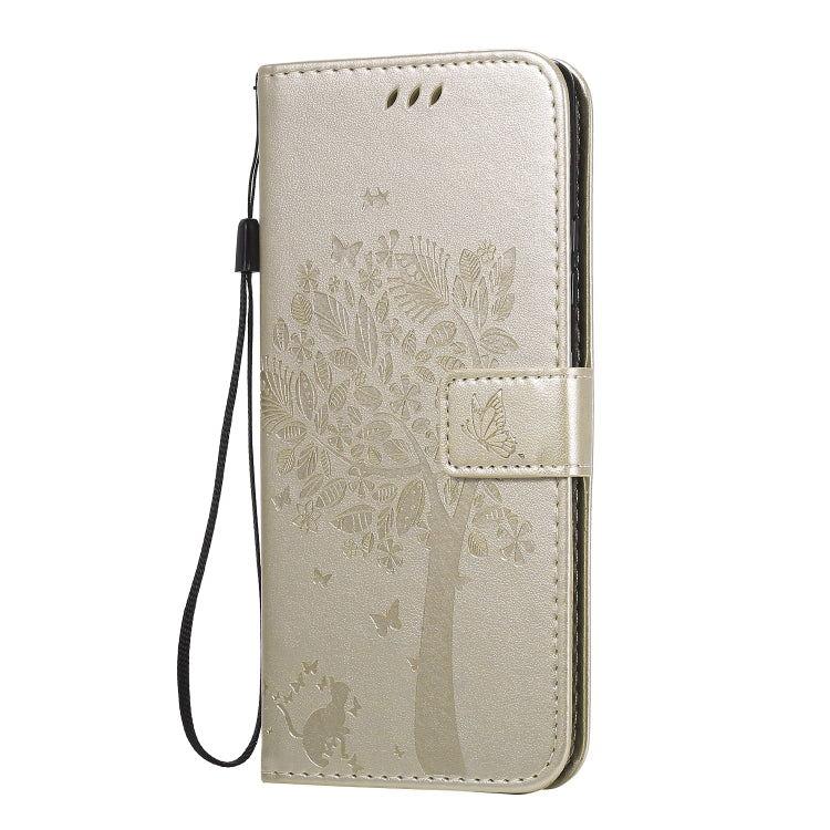 For Samsung Galaxy A71 5G Tree & Cat Embossed Pattern Horizontal Flip Leather Case with Holder & Card Slots & Wallet & Lanyard