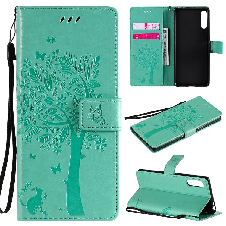 For Sony Xperia L4 Tree & Cat Embossed Pattern Horizontal Flip Leather Case with Holder & Card Slots & Wallet & Lanyard