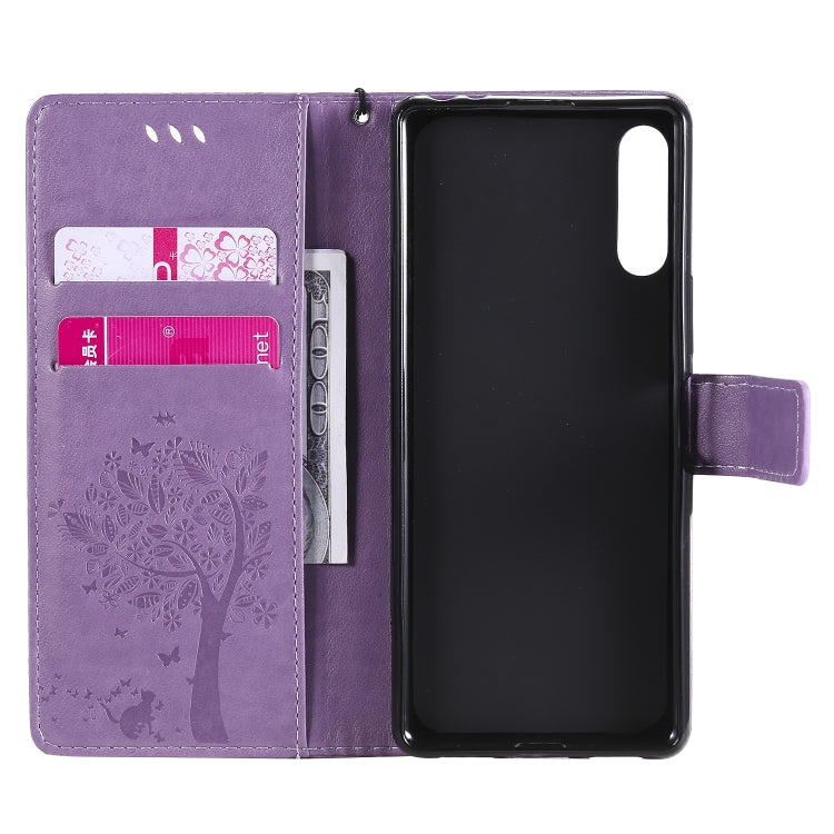 For Sony Xperia L4 Tree & Cat Embossed Pattern Horizontal Flip Leather Case with Holder & Card Slots & Wallet & Lanyard