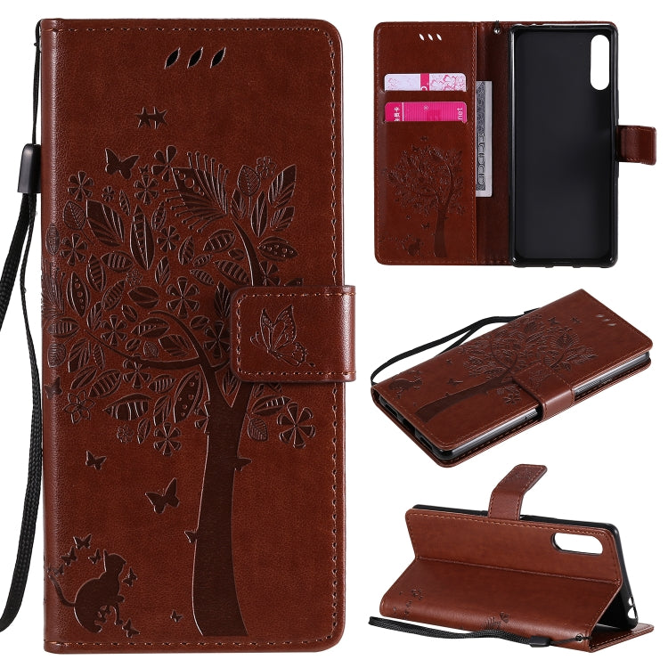 For Sony Xperia L4 Tree & Cat Embossed Pattern Horizontal Flip Leather Case with Holder & Card Slots & Wallet & Lanyard