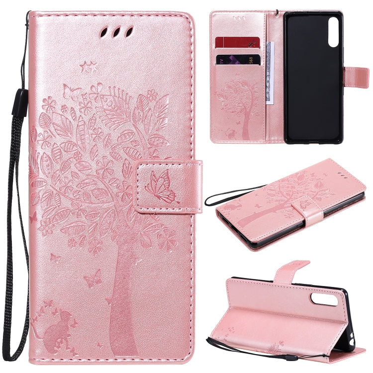 For Sony Xperia L4 Tree & Cat Embossed Pattern Horizontal Flip Leather Case with Holder & Card Slots & Wallet & Lanyard