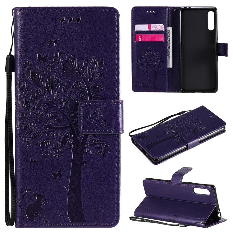 For Sony Xperia L4 Tree & Cat Embossed Pattern Horizontal Flip Leather Case with Holder & Card Slots & Wallet & Lanyard