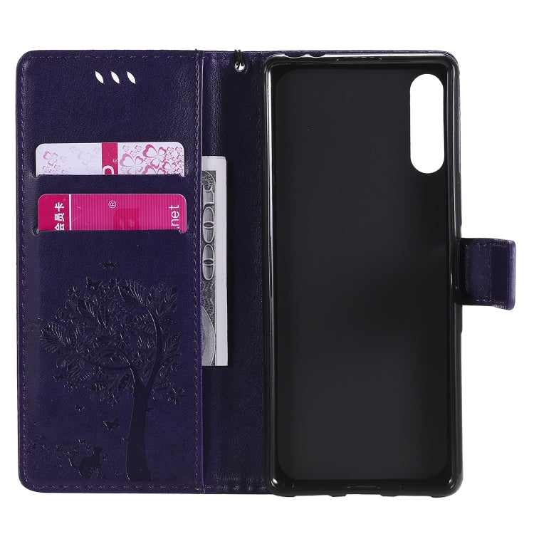 For Sony Xperia L4 Tree & Cat Embossed Pattern Horizontal Flip Leather Case with Holder & Card Slots & Wallet & Lanyard