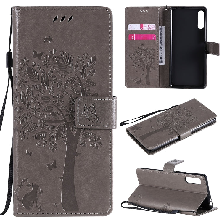 For Sony Xperia L4 Tree & Cat Embossed Pattern Horizontal Flip Leather Case with Holder & Card Slots & Wallet & Lanyard