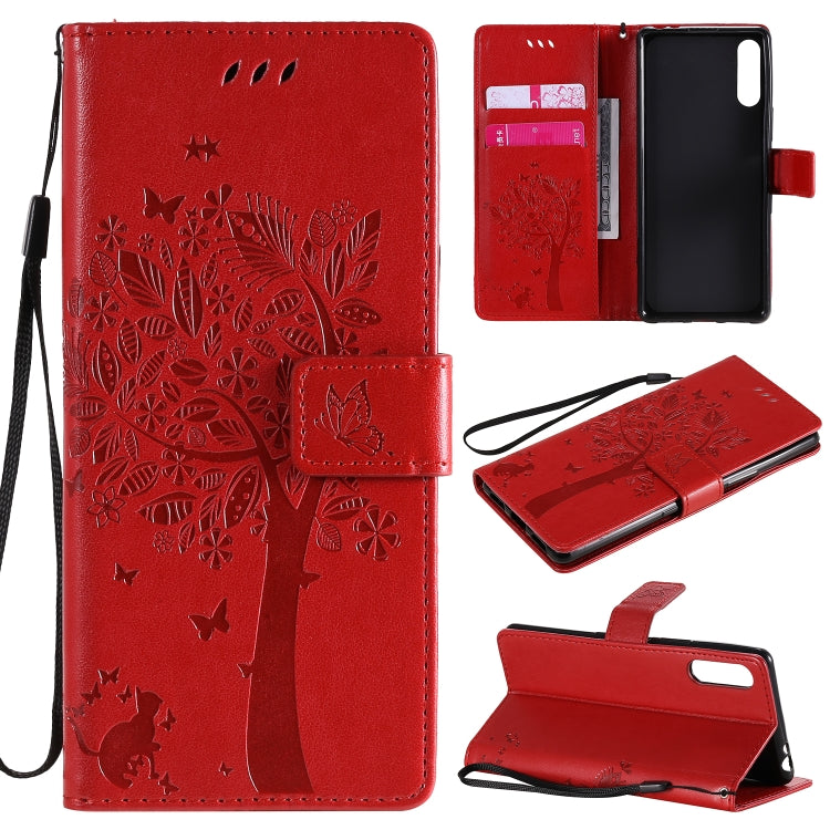 For Sony Xperia L4 Tree & Cat Embossed Pattern Horizontal Flip Leather Case with Holder & Card Slots & Wallet & Lanyard