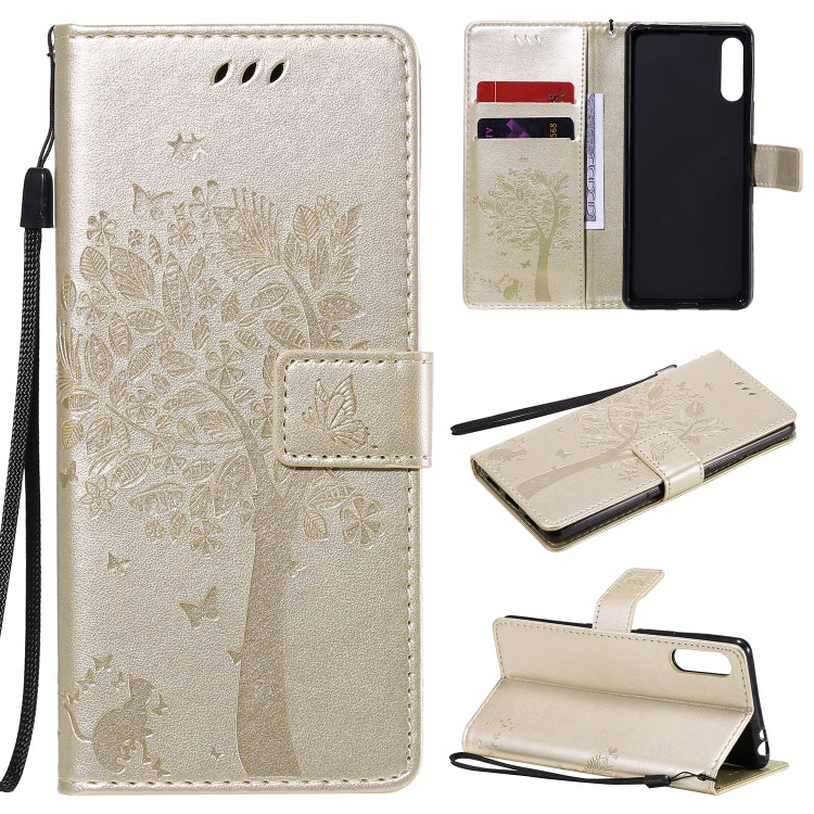 For Sony Xperia L4 Tree & Cat Embossed Pattern Horizontal Flip Leather Case with Holder & Card Slots & Wallet & Lanyard