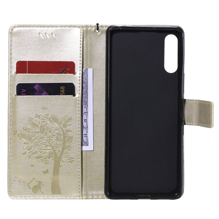 For Sony Xperia L4 Tree & Cat Embossed Pattern Horizontal Flip Leather Case with Holder & Card Slots & Wallet & Lanyard