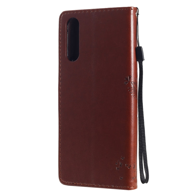 For Sony Xperia 10 II Tree & Cat Embossed Pattern Horizontal Flip Leather Case with Holder & Card Slots & Wallet & Lanyard