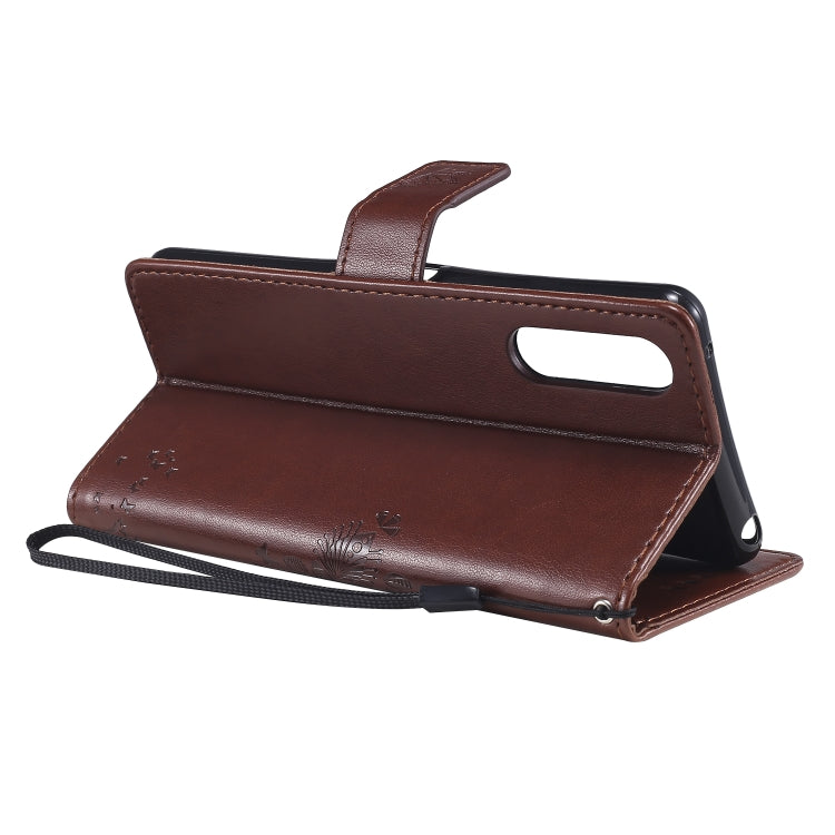 For Sony Xperia 10 II Tree & Cat Embossed Pattern Horizontal Flip Leather Case with Holder & Card Slots & Wallet & Lanyard