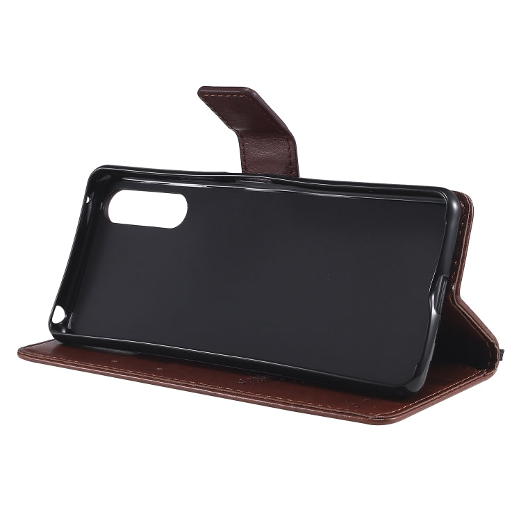 For Sony Xperia 10 II Tree & Cat Embossed Pattern Horizontal Flip Leather Case with Holder & Card Slots & Wallet & Lanyard