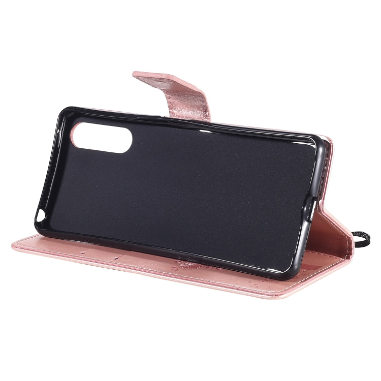 For Sony Xperia 10 II Tree & Cat Embossed Pattern Horizontal Flip Leather Case with Holder & Card Slots & Wallet & Lanyard