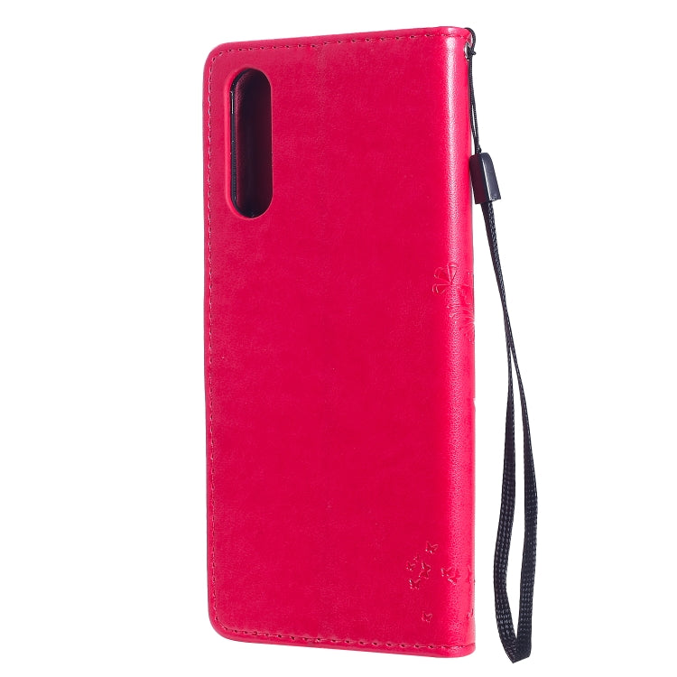 For Sony Xperia 10 II Tree & Cat Embossed Pattern Horizontal Flip Leather Case with Holder & Card Slots & Wallet & Lanyard