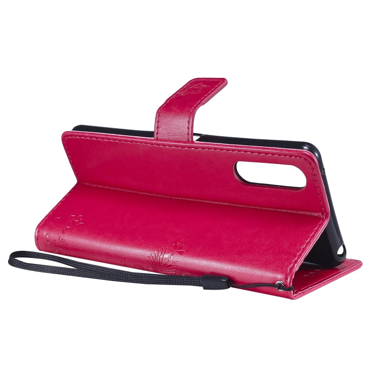 For Sony Xperia 10 II Tree & Cat Embossed Pattern Horizontal Flip Leather Case with Holder & Card Slots & Wallet & Lanyard