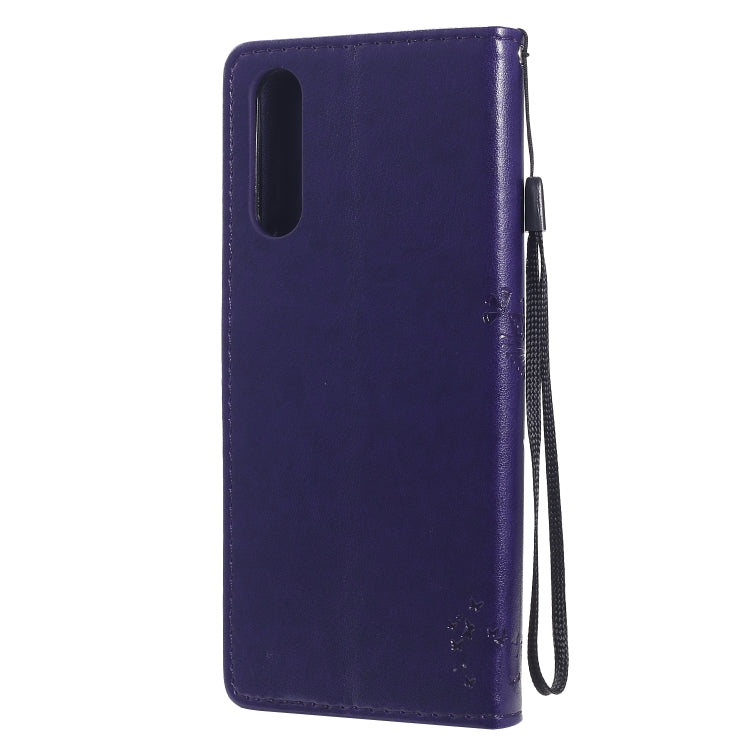 For Sony Xperia 10 II Tree & Cat Embossed Pattern Horizontal Flip Leather Case with Holder & Card Slots & Wallet & Lanyard