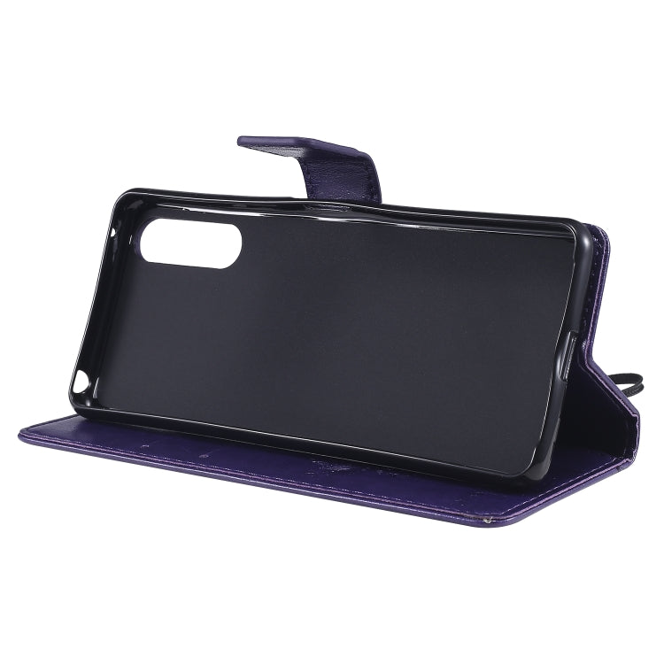 For Sony Xperia 10 II Tree & Cat Embossed Pattern Horizontal Flip Leather Case with Holder & Card Slots & Wallet & Lanyard