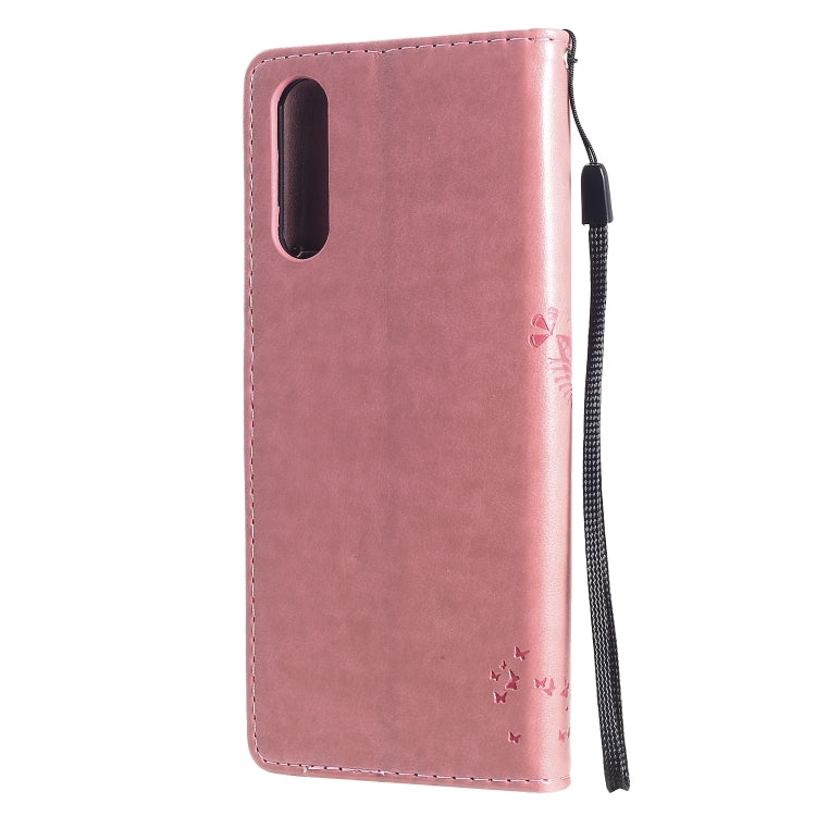 For Sony Xperia 10 II Tree & Cat Embossed Pattern Horizontal Flip Leather Case with Holder & Card Slots & Wallet & Lanyard