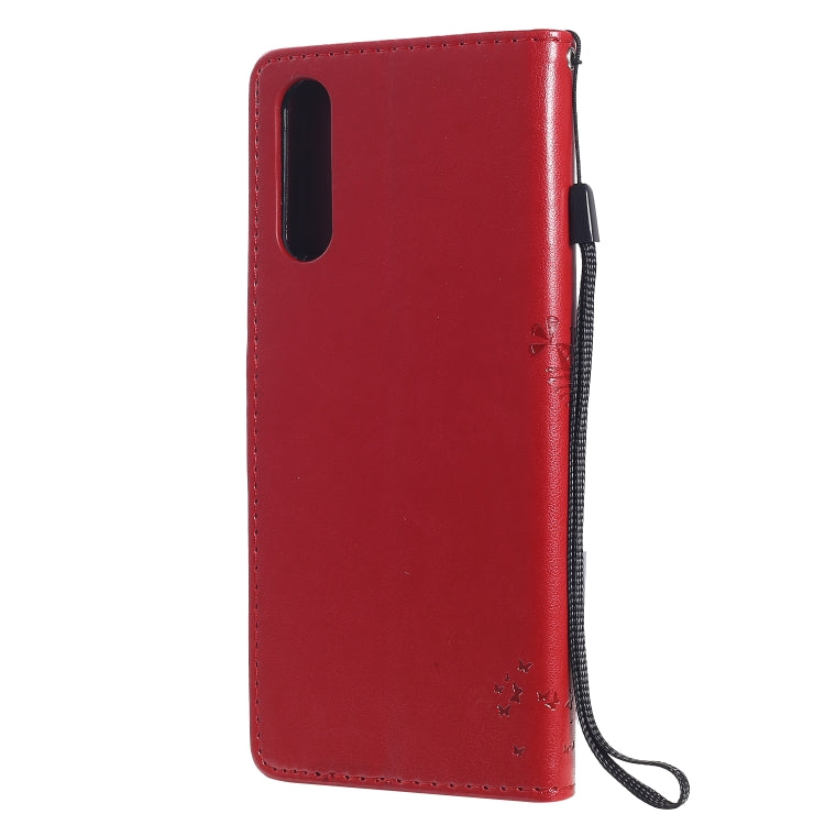 For Sony Xperia 10 II Tree & Cat Embossed Pattern Horizontal Flip Leather Case with Holder & Card Slots & Wallet & Lanyard