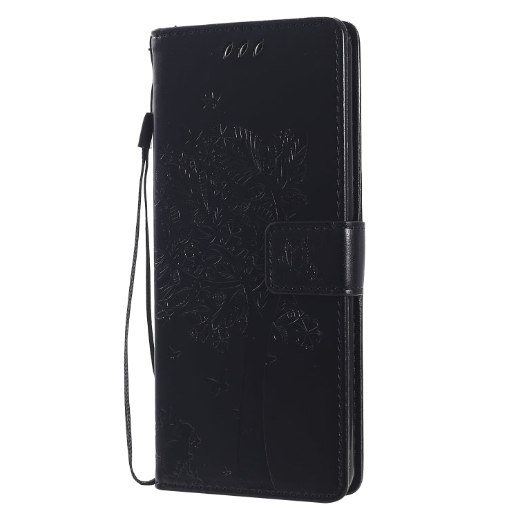 For Sony Xperia 10 II Tree & Cat Embossed Pattern Horizontal Flip Leather Case with Holder & Card Slots & Wallet & Lanyard