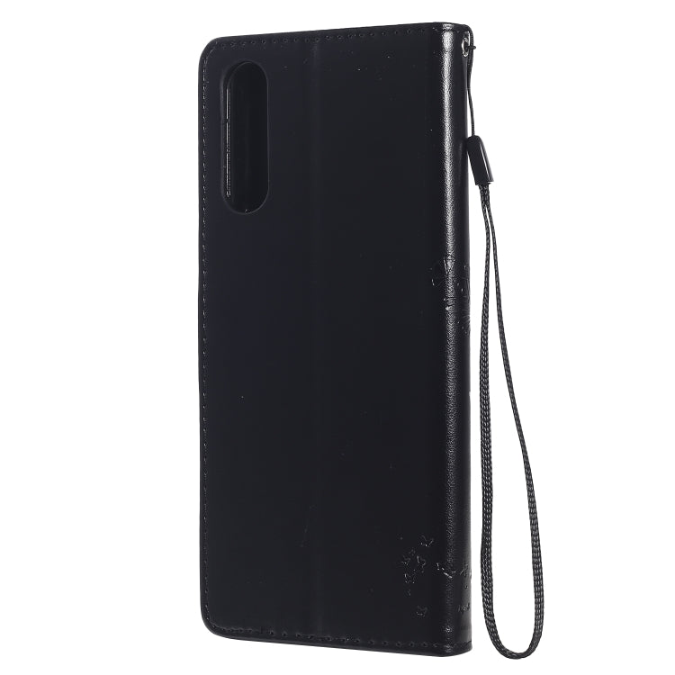 For Sony Xperia 10 II Tree & Cat Embossed Pattern Horizontal Flip Leather Case with Holder & Card Slots & Wallet & Lanyard