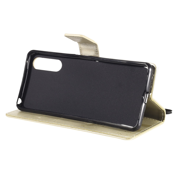 For Sony Xperia 10 II Tree & Cat Embossed Pattern Horizontal Flip Leather Case with Holder & Card Slots & Wallet & Lanyard