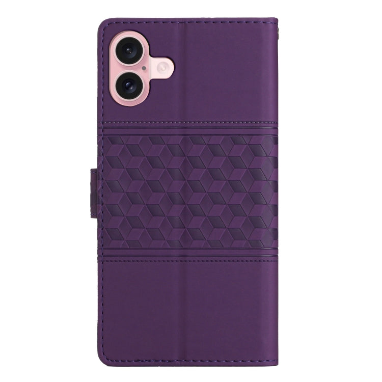 For iPhone 16 Plus Diamond Embossed Skin Feel Leather Phone Case