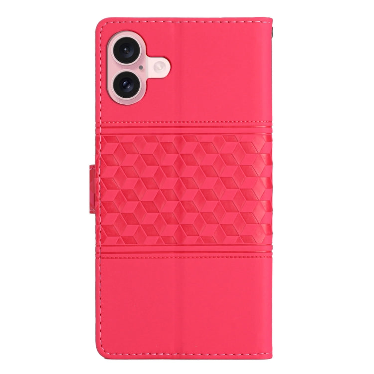 For iPhone 16 Plus Diamond Embossed Skin Feel Leather Phone Case