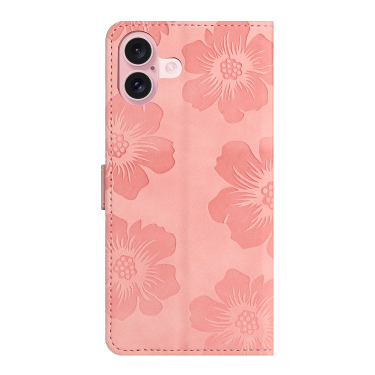 For iPhone 16 Flower Embossing Pattern Leather Phone Case