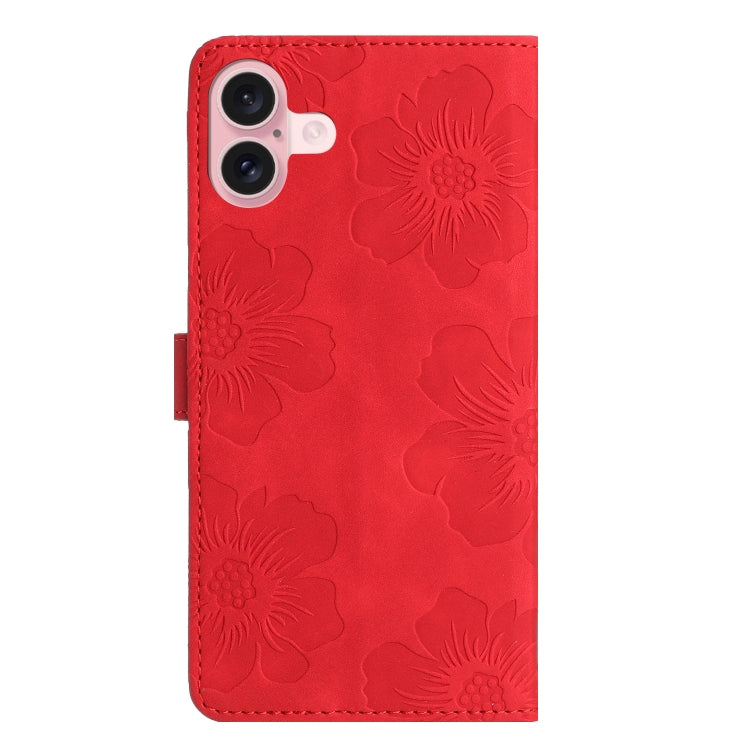 For iPhone 16 Flower Embossing Pattern Leather Phone Case