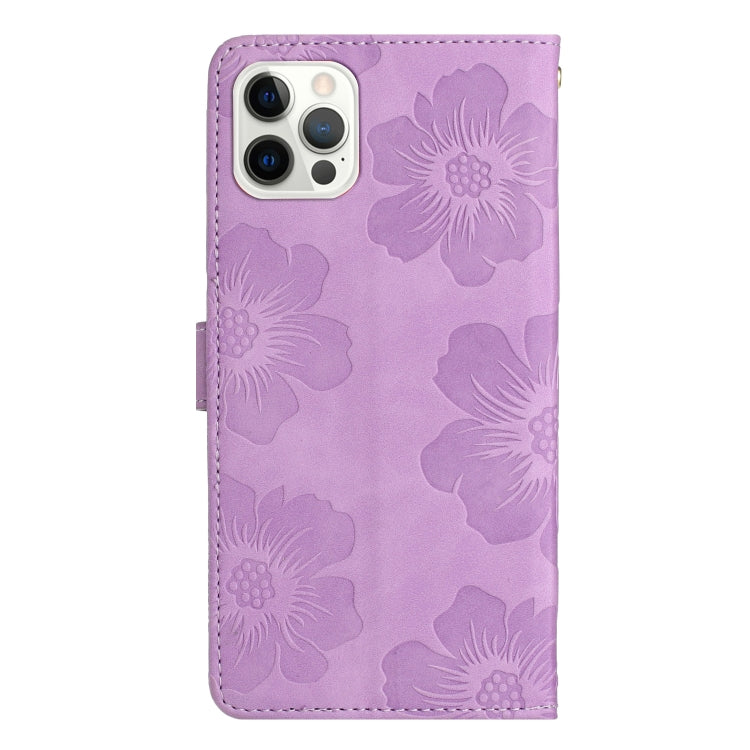 For iPhone 16 Pro Flower Embossing Pattern Leather Phone Case