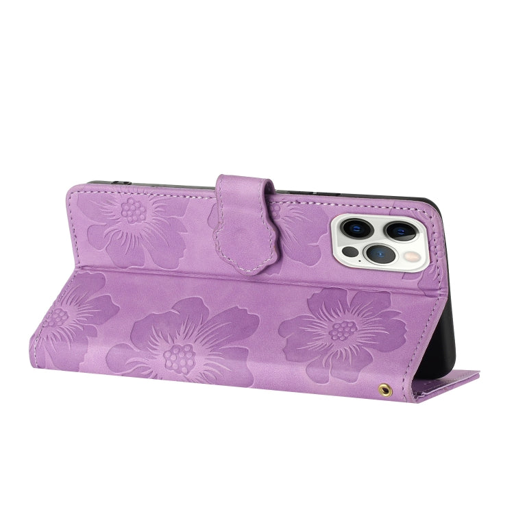 For iPhone 16 Pro Flower Embossing Pattern Leather Phone Case