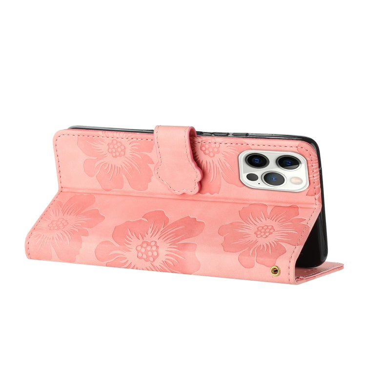 For iPhone 16 Pro Flower Embossing Pattern Leather Phone Case