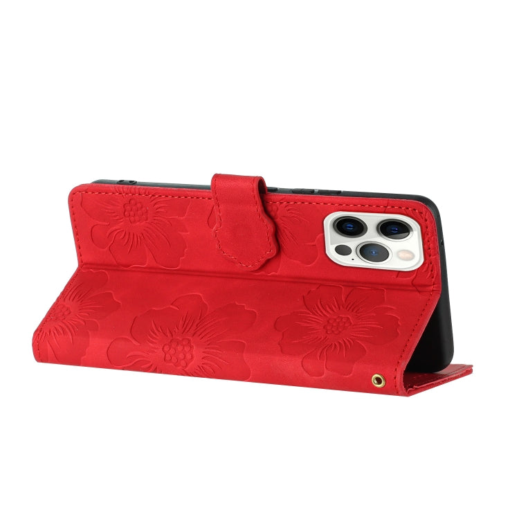 For iPhone 16 Pro Flower Embossing Pattern Leather Phone Case