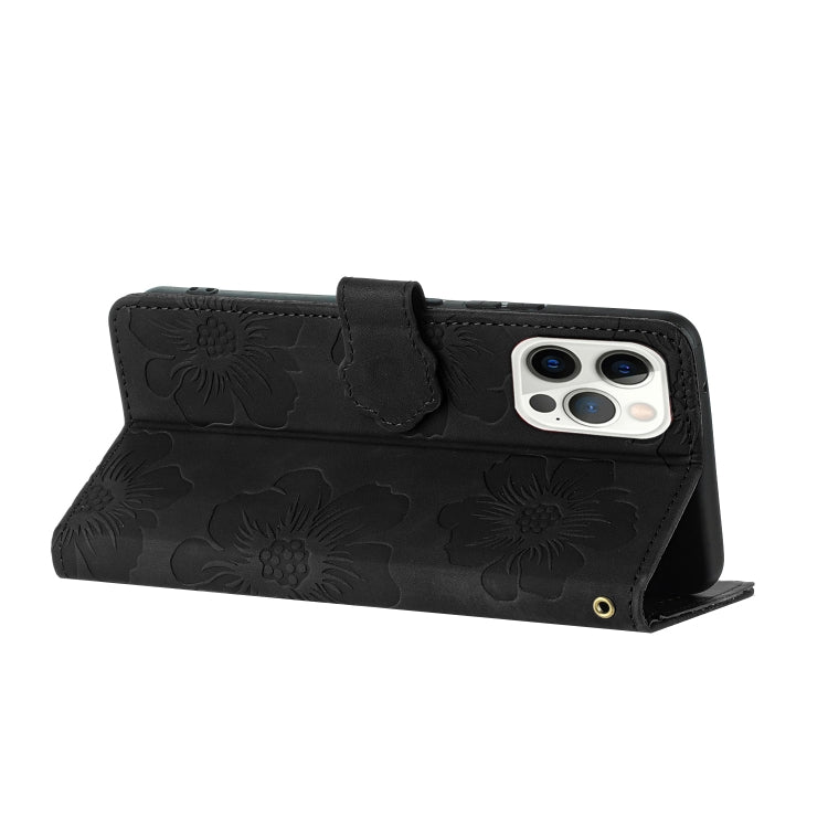 For iPhone 16 Pro Flower Embossing Pattern Leather Phone Case