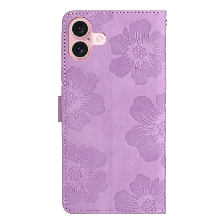 For iPhone 17 Flower Embossing Pattern Leather Phone Case
