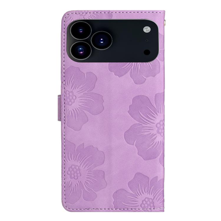 For iPhone 17 Pro Max Flower Embossing Pattern Leather Phone Case