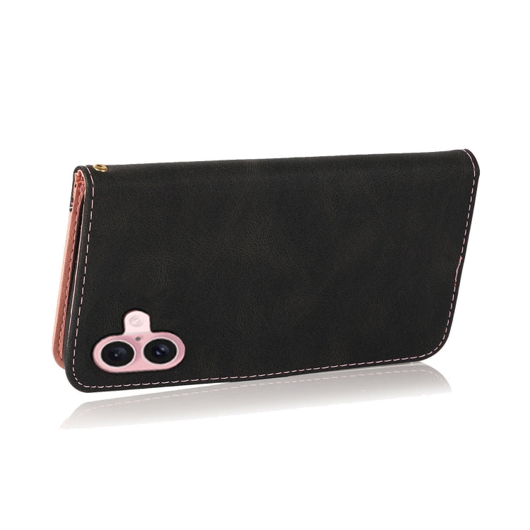 For iPhone 16 Dual-color Stitching Leather Phone Case