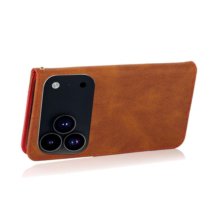 For iPhone 17 Pro Max Dual-color Stitching Leather Phone Case