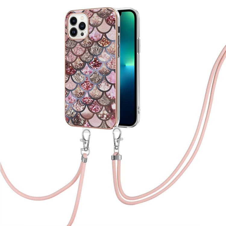 For iPhone 15 Pro Electroplating Pattern IMD TPU Shockproof Case with Neck Lanyard
