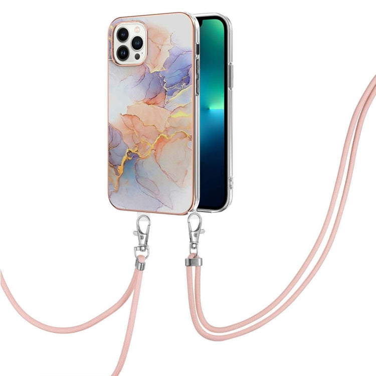 For iPhone 15 Pro Electroplating Pattern IMD TPU Shockproof Case with Neck Lanyard