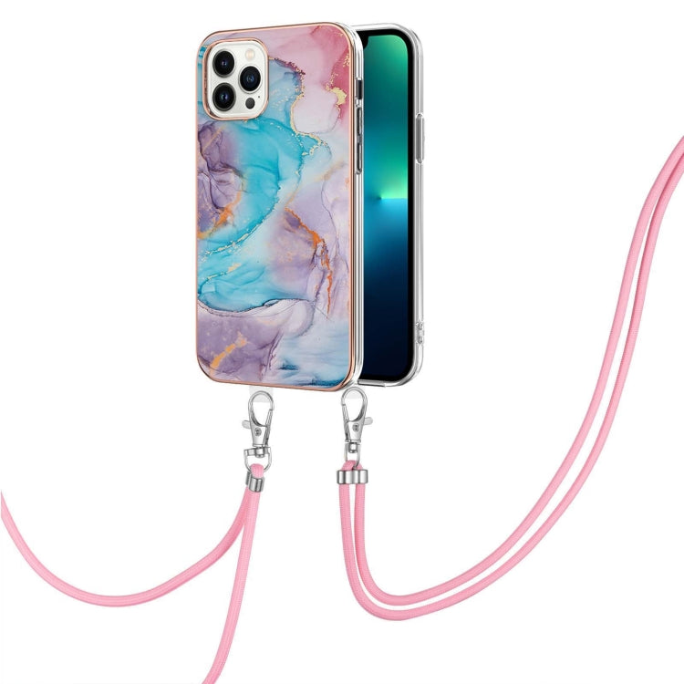 For iPhone 15 Pro Electroplating Pattern IMD TPU Shockproof Case with Neck Lanyard