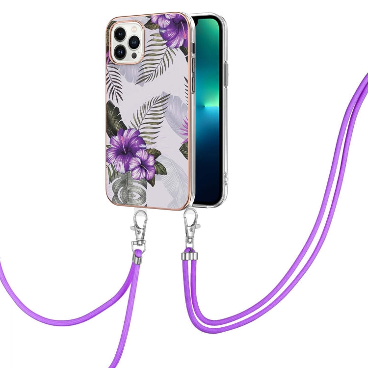 For iPhone 15 Pro Electroplating Pattern IMD TPU Shockproof Case with Neck Lanyard