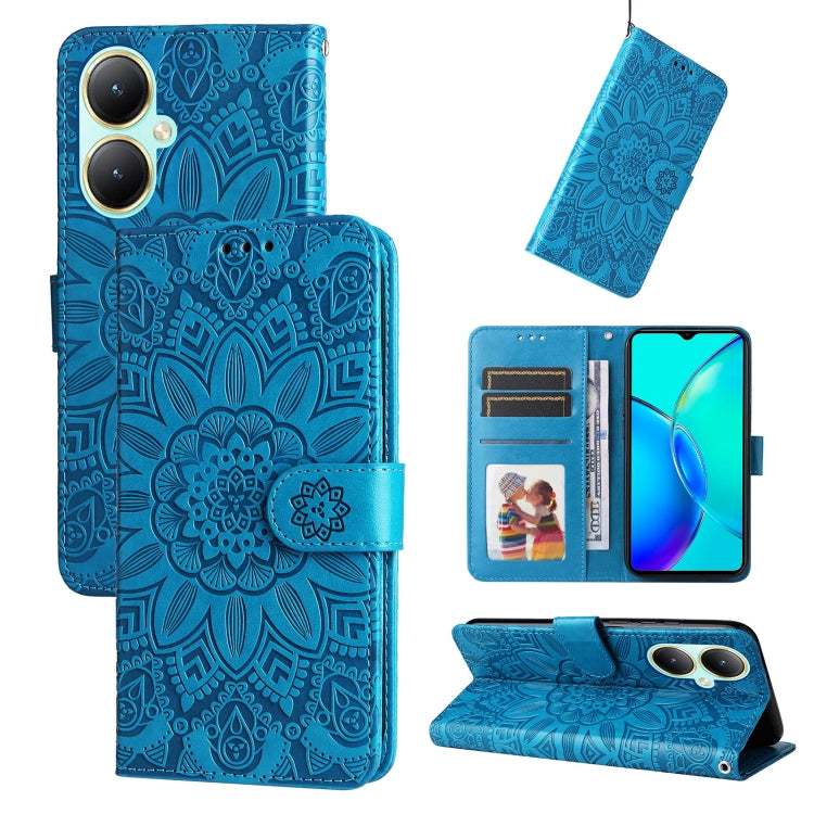 For vivo Y35+ Embossed Sunflower Leather Phone Case